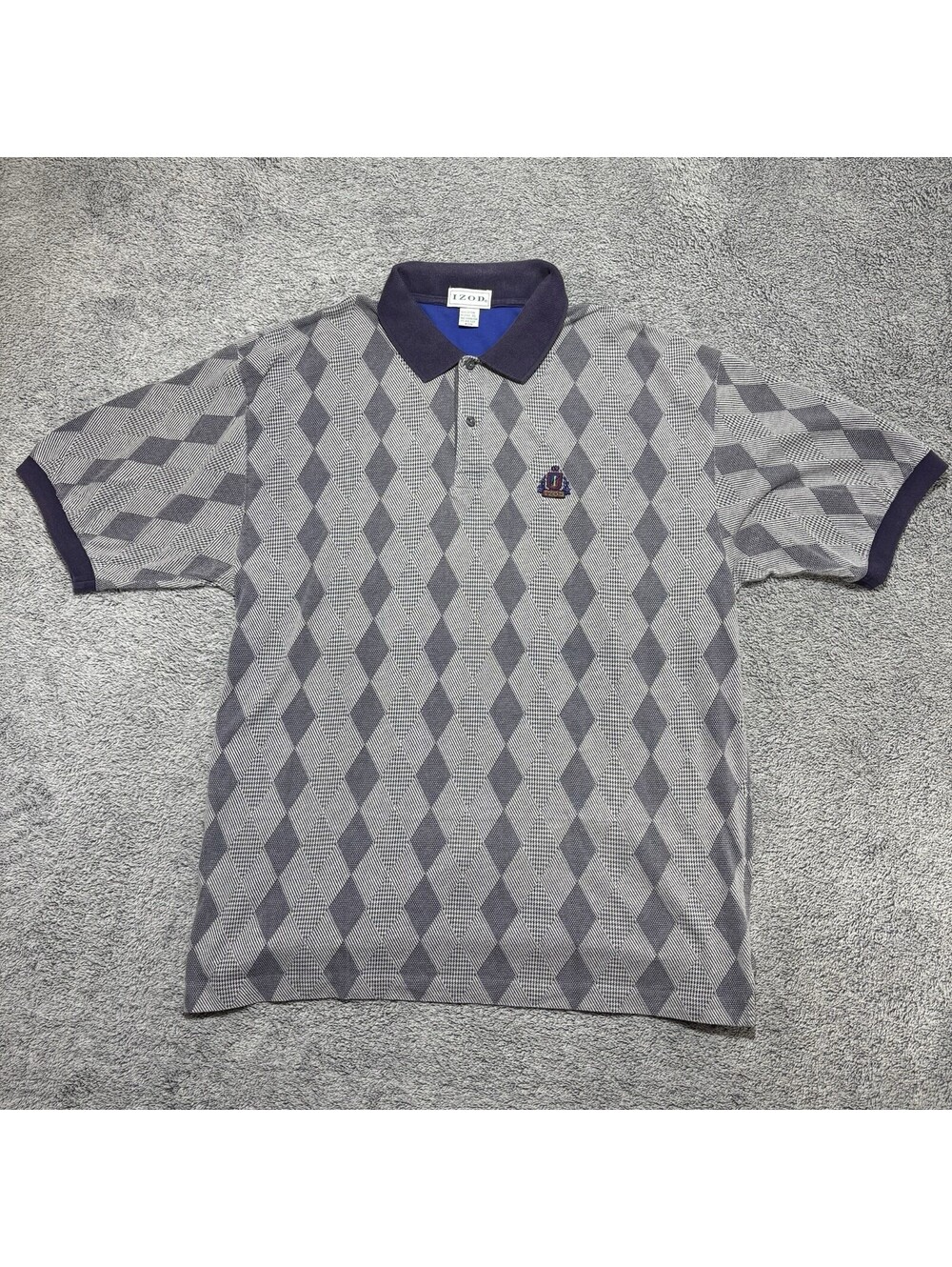 Vintage IZOD CLUB Polo Golf Shirt Mens XL Diamond Patterned Print Casual 90s Y2K